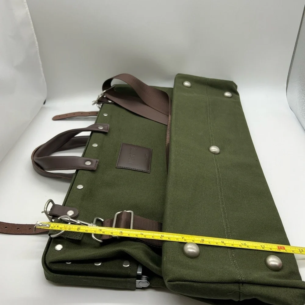 Line Of Trade Green Canvas Weekender Bag with Brown Leather Straps